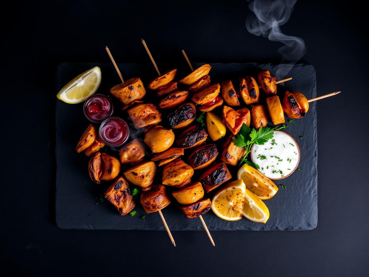 Slate platter of assorted tandoori kebabs